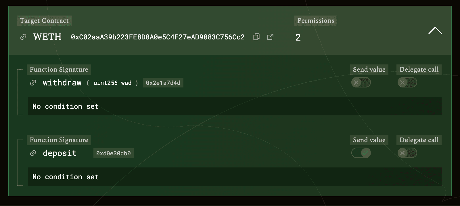WETH permissions configuration